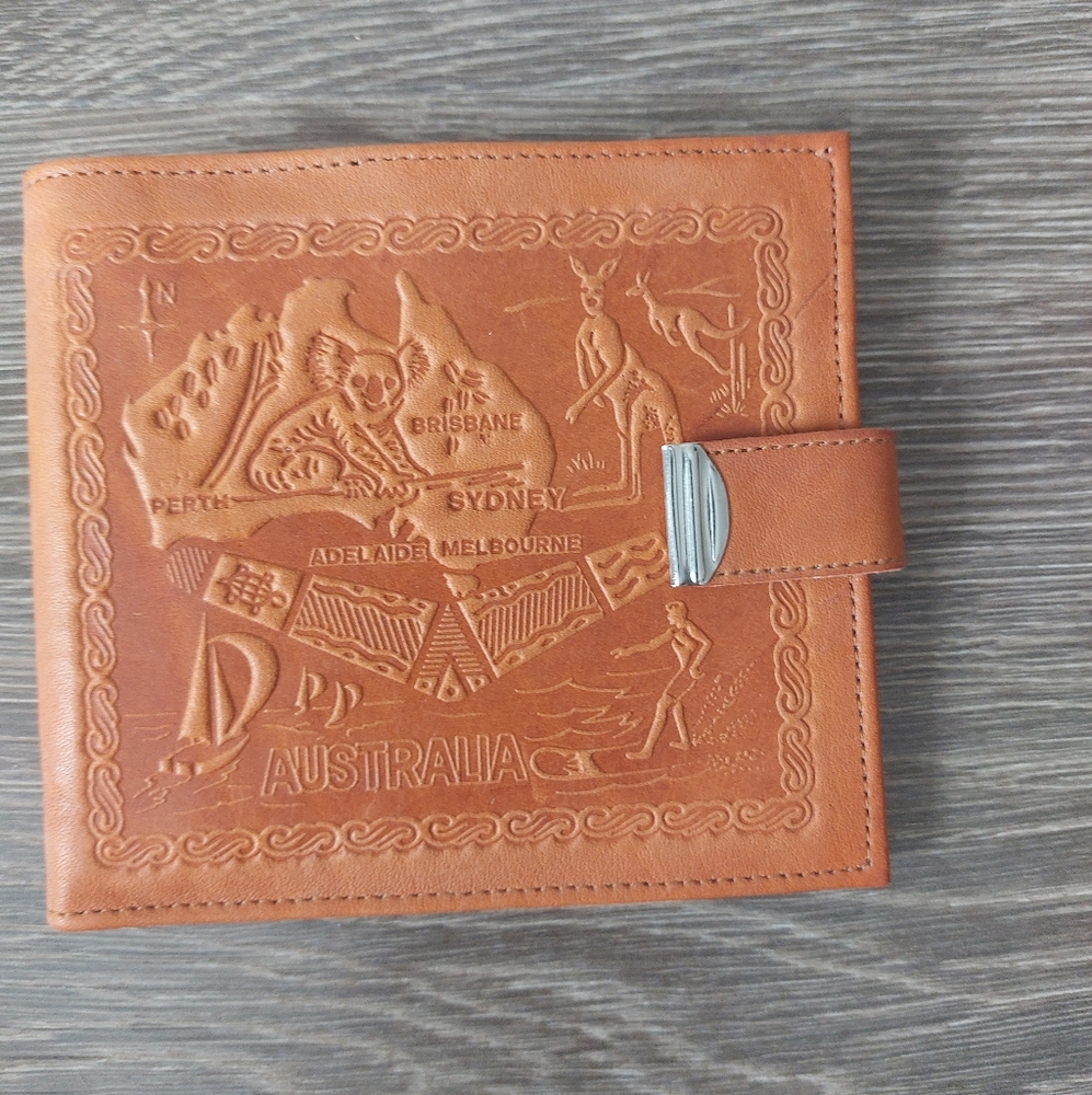 Stunning natural leather embossed Australia vintage wallet. New